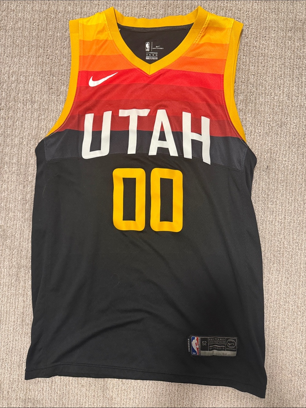 Nike City Addition Utah Jazz Jordan Clarkson Jersey red yellow, black and orange